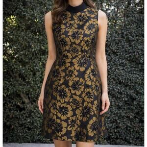 NWT Rachel Roy Gold Black Floral Beaded Sleeveless Cocktail Dress Women’s 8